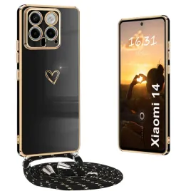 etui-xiaomi-14-czarne-ochronne-galwanizowany-wzor-serca-sznurek