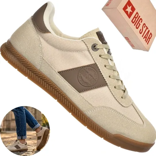Buty Męskie Big Star Tt174306 Beżowe Sneakersy Retro Gumowa Podeszwa