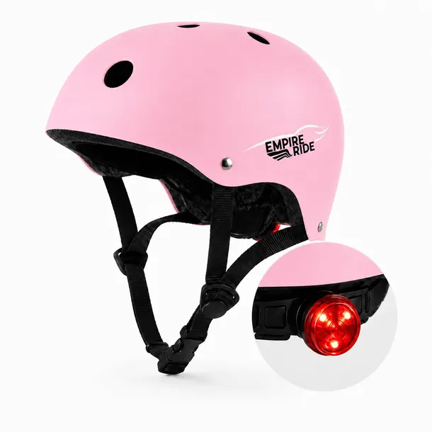 Kask Dziecięcy Rowerowy Hulajnoga LED Regulacja 50-56 cm Empire Ride Pink