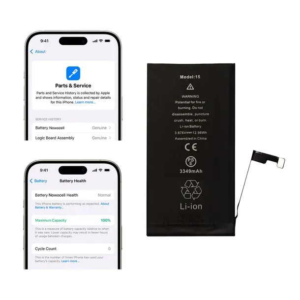 Bateria iPhone 15 3349 mAh BEZ KOMUNIKATU | OEM Jakość | Kondycja 100%