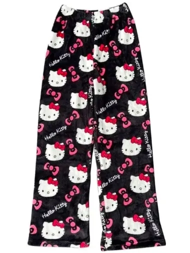 Spodnie damskie piżamowe dresowe Hello Kitty czarne ciepłe rozmiar M/L/XL