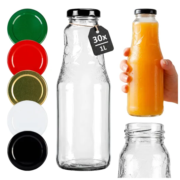 30x Szklane butelki na mleko soki nalewki SOCZEK 1L z zakrętkami