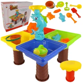 stolik-do-piasku-i-do-wody-delfin-mlyn-lopatka-grabki-foremki