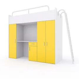 lozko-pietrowe-kiki-5-max-90x200-cm-z-biurkiem-i-drabinka-zolty-mat