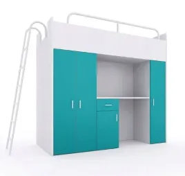 lozko-pietrowe-kiki-5-max-90x200-cm-z-biurkiem-i-drabinka-turkusowy-mat