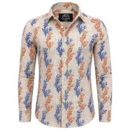 koszula-meska-szara-w-pomaranczowo-niebieskie-wzory-slim-fit
