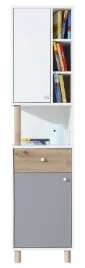 regal-mlodziezowy-waski-45-cm-zamykany-z-polkami-faro-6-bialy-dab-szary