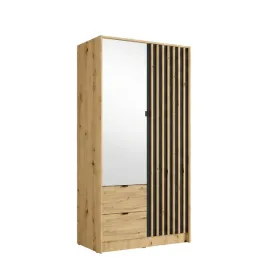 szafa-dwudrzwiowa-100-cm-korso-dab-artisan-czarna-lamele-lustro-szuflady