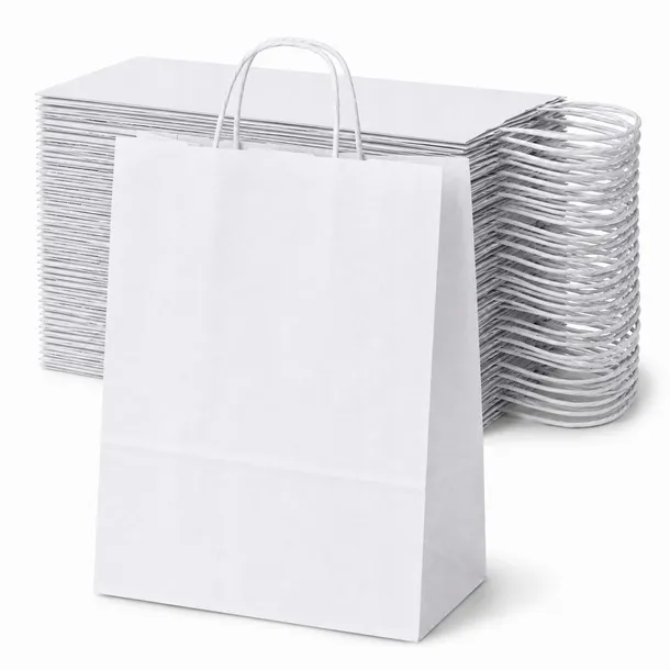 50 szt. TORBY PAPIEROWE 180x80x225 mm EKO BIAŁE TOREBKI ZAKUPOWE PREZENTOWE