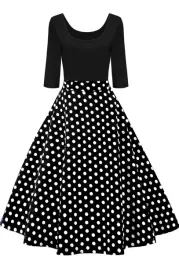 damska-sukienka-w-groszki-czarna-rozmiar-3xl-rekawy-3-4-plus-size