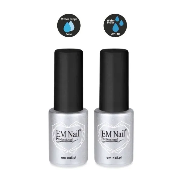 EM Nail Water Drops Base + Top Coat 6ml Zestaw Efekt Kropli Rosy
