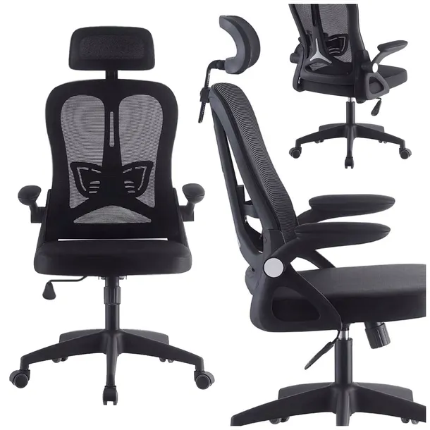 FOTEL BIUROWY OBROTOWY ERGONOMICZNY CZARNY HORSEKING SIATKA MS028 BHP