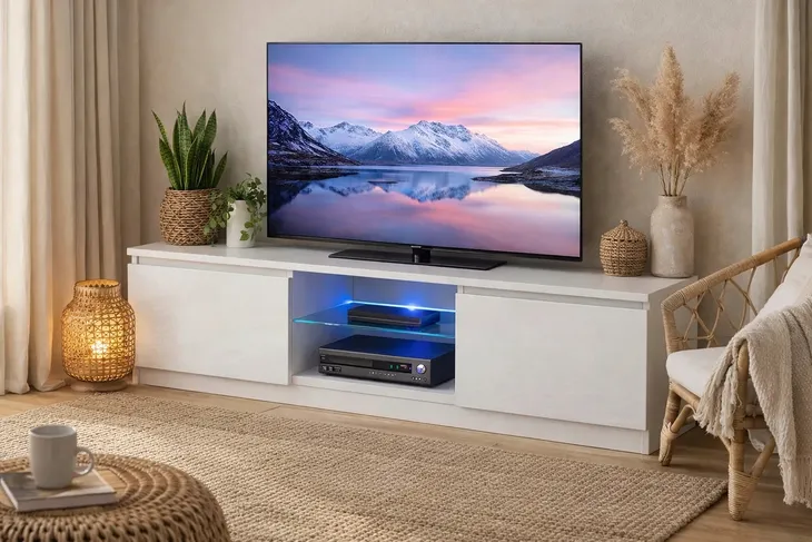 Szafka RTV 140cm biała LED 18 mm Cichy Domyk