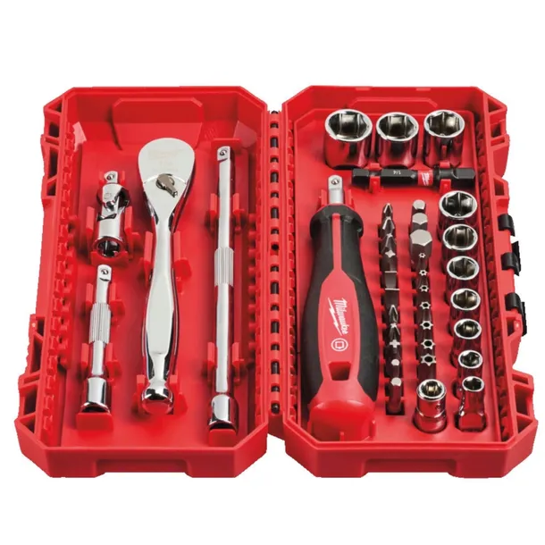 MILWAUKEE ZESTAW KLUCZY NASADOWYCH GRZECHOTKA 1/4'' BITY UDAROWE PH PZ 38el