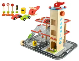 drewniany-parking-4-poziomowy-z-winda-samochodami-helikopterem-zjezdzalnia