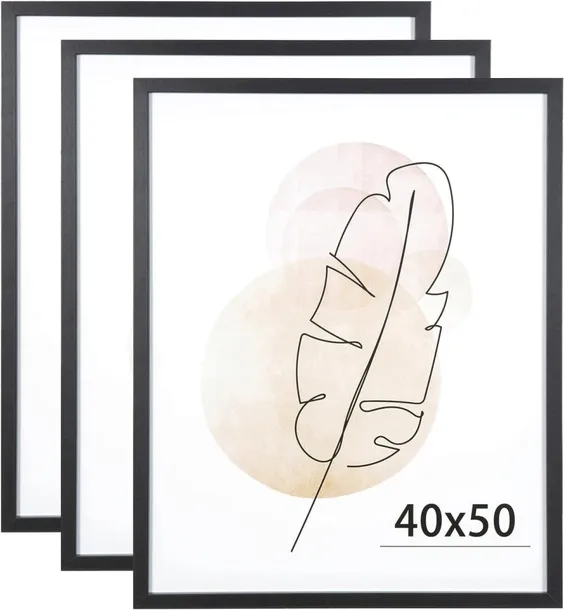 Ramka Na Zdjęcia 40x50 Czarna Drewniana Montaż Na Ścianie Zestaw 3 Sztuk