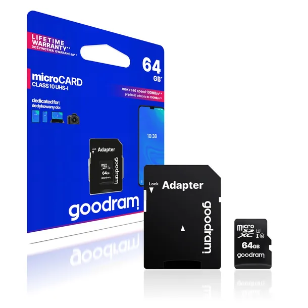 Szybka Karta Pamięci Micro SD GoodRam 64GB z Adapterem C10 U1 100 MB/s