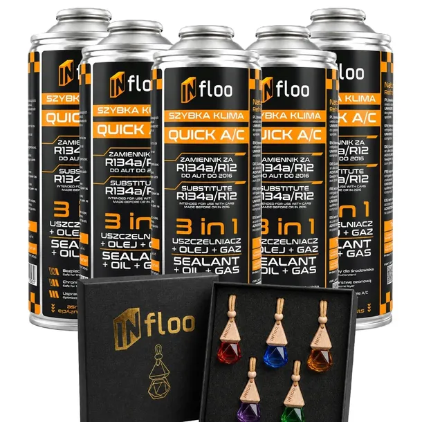 INfloo 5x Szybka Klima R134a Gaz Olej Uszczelniacz 3w1 CZYNNIK + GRATIS