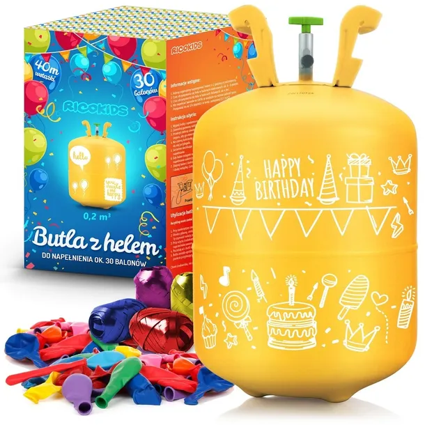 Butla z helem 0,20m3 Ricokids 30 balonów i wstążka 40m