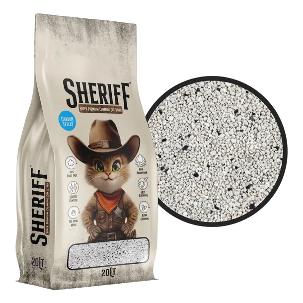 Żwirek bentonitowy dla kota Sheriff Carbon WĘGIEL AKTYWNY ZBRYLAJĄCY 20L