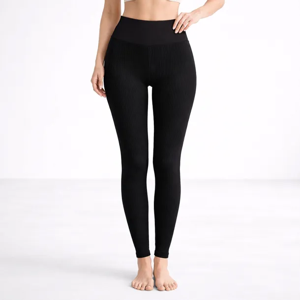 Legginsy Damskie Getry Długie Wysoki Stan Prążkowane Na Trening Czarne L/XL