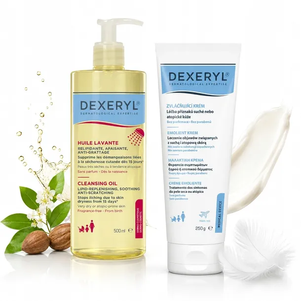 Dexeryl Olejek Do Mycia 500ml + Dexeryl Emolient Krem 250g Zestaw Do Ciała