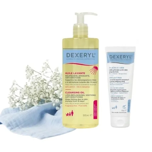 Dexeryl Olejek Do Mycia 1000ml + Dexeryl Emolient Krem50 g Zestaw Do Ciała