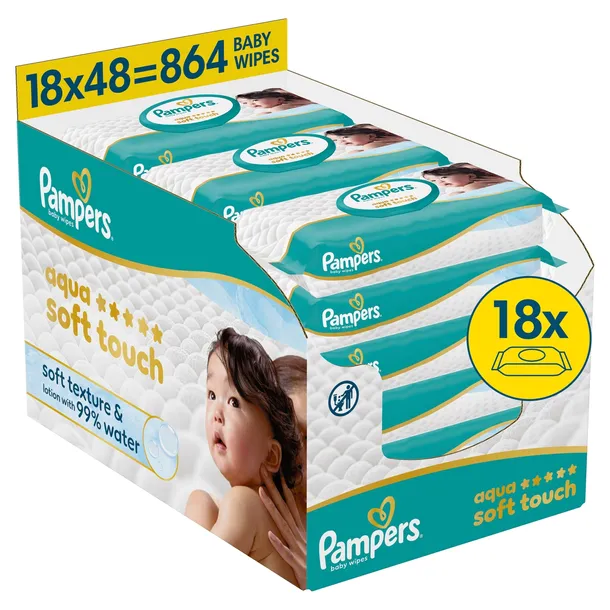 Pampers Aqua Soft Chusteczki Nawilżane 18x48 szt