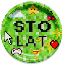 talerzyki-papierowe-zielone-sto-lat-piksele-6-szt-urodziny-gra-komputerowa