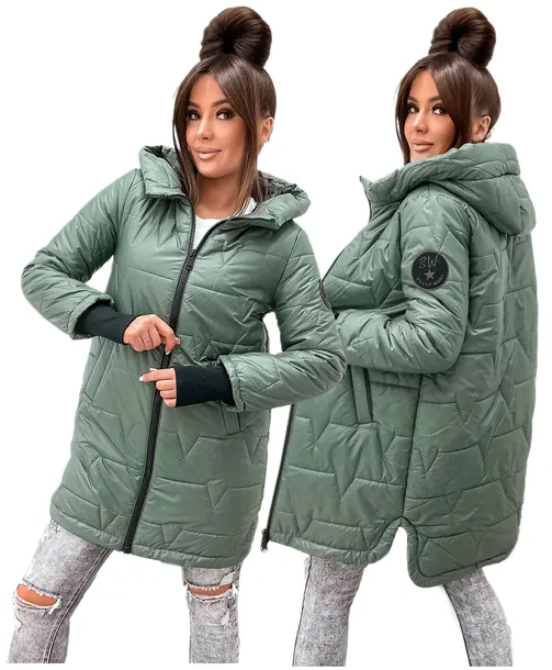 KURTKA JESIENNA DAMSKA PRZEJSCIOWA PARKA PIKOWANA ZIELONA 6015 ROZMIAR L