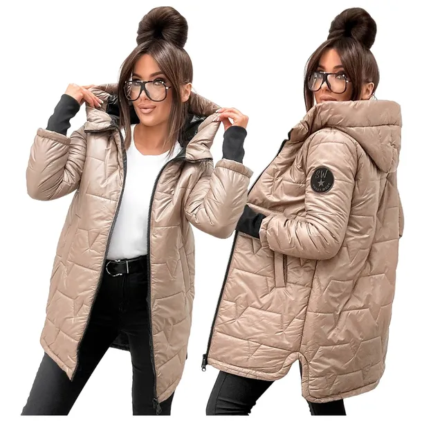 KURTKA JESIENNA DAMSKA PRZEJSCIOWA PARKA PIKOWANA JASNY BRĄZ 6015 ROZ. XXL