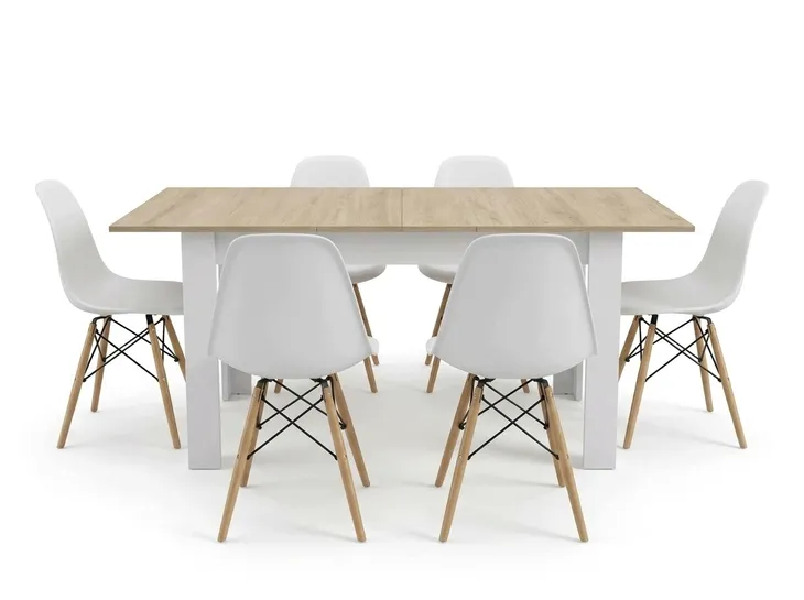 Stół Rozkładany z Krzesłami 120/160x80 6 Krzeseł Skandynawskich Białych