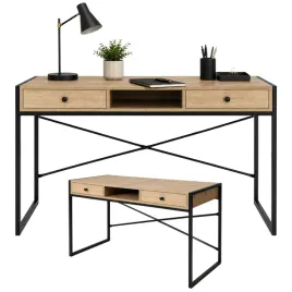 biurko-komputerowe-nowoczesne-dab-artisan-2-szuflady-czarne-nogi-123-cm
