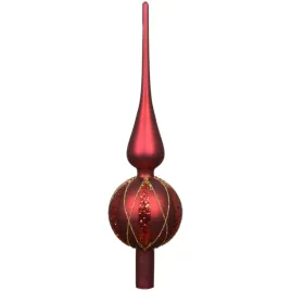szpic-szklany-zdobiony-8x31cm-bordowy-mat-w-zlote-romby