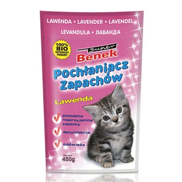Super Benek Pochłaniacz Lawenda neutralizator zapachów do kuwety kota 450g