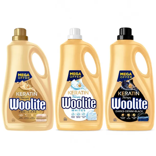 Płyn do prania WOOLITE Keratin Therapy kolor, czarne, białe MIX 60 prań 3x