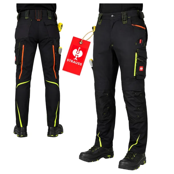 Spodnie męskie robocze STRAUSS PREMIUM 65511 czarno-żółte Wentylacja r. 54