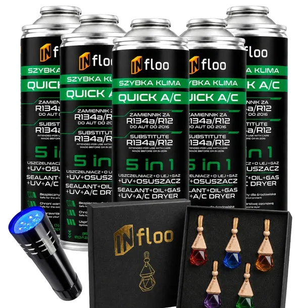INFLOO 5x5w1 SZYBKA KLIMA R134a GAZ OLEJ CZYNNIK KLIMATYZACJ+LATARKA+GRATIS