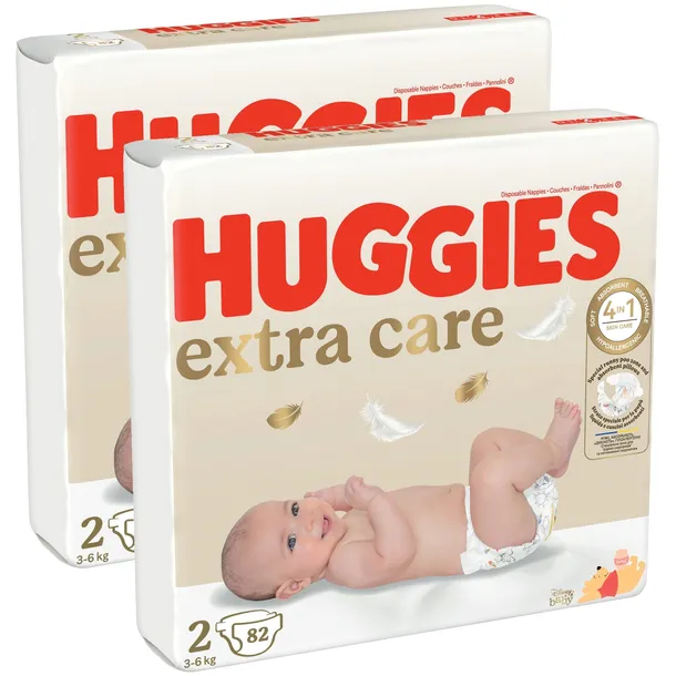 Pieluszki HUGGIES Extra Care rozmiar 2 (3-6kg) 164 szt