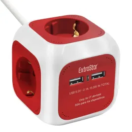 extrastar-zasilacz-ladowarka-usb-gniazdko-6w1-15m-bialo-czerwona