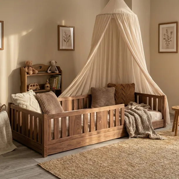 Łóżko Dziecięce Podłogowe Montessori NIKO 0 Drewniane RETRO 180x80