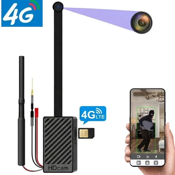 MINI KAMERA SZPIEGOWSKA 4G NA KARTĘ SIM 90° CZUJNIK RUCHU,  JAKOŚĆ PREMIUM
