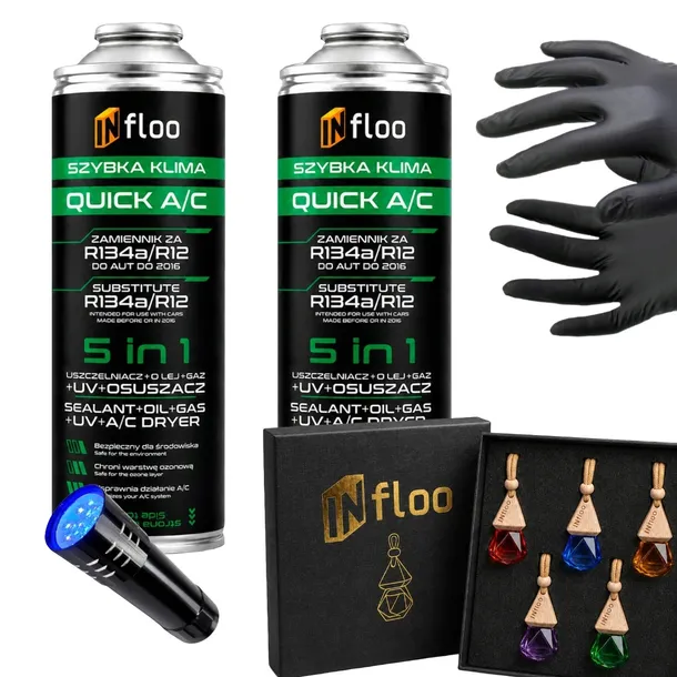 INfloo 2x Szybka Klima R134a Gaz Olej Uszczelniacz UV Osuszacz 5w1+ LATARKA