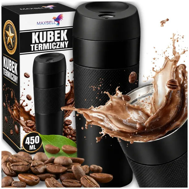 KUBEK TERMICZNY TERMOS GORĄCE NAPOJE DO 12H-24H KAWA HERBATA SZCZELNY 450ml