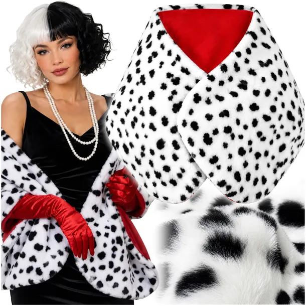 FUTRO CRUELLA DE MON SZAL PRZEBRANIE STRÓJ KOSTIUM KARNAWAŁOWY HALLOWEEN