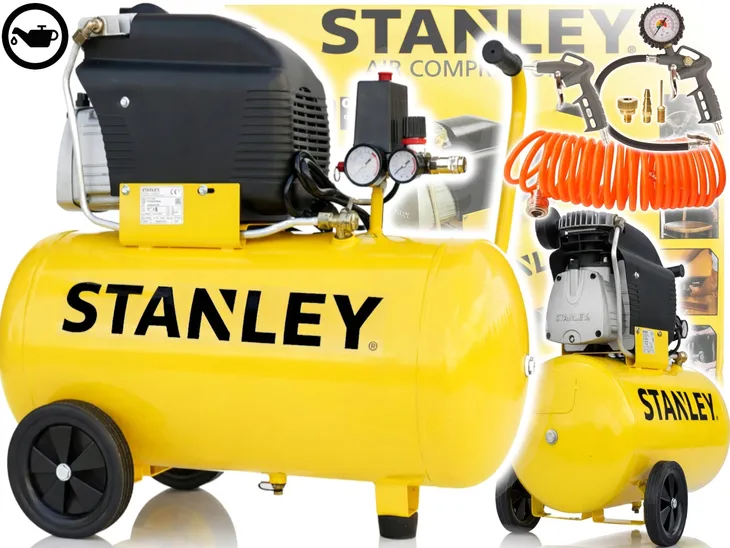 STANLEY sprężarka KOMPRESOR OLEJOWY 50L 2KM + zestaw pistolet wąż spiralny