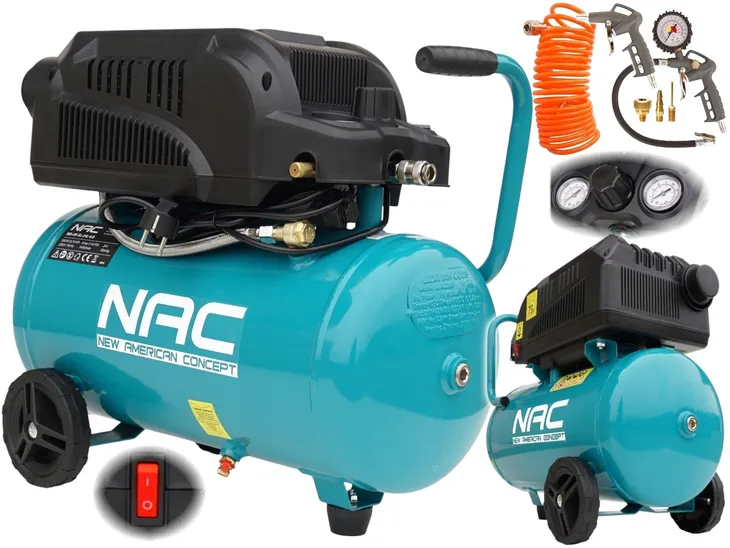 NAC sprężarka KOMPRESOR BEZOLEJOWY MA-OF-SL-24L-0.8 24L CICHY 73dB ZESTAW