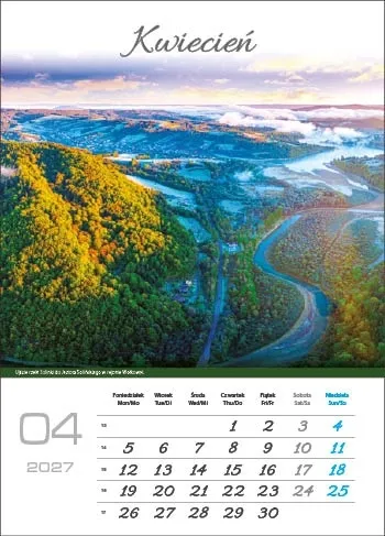 Kalendarz Bieszczady Ścienny 2027 Wiszący Krajobrazy Polskie Góry 12 Kart