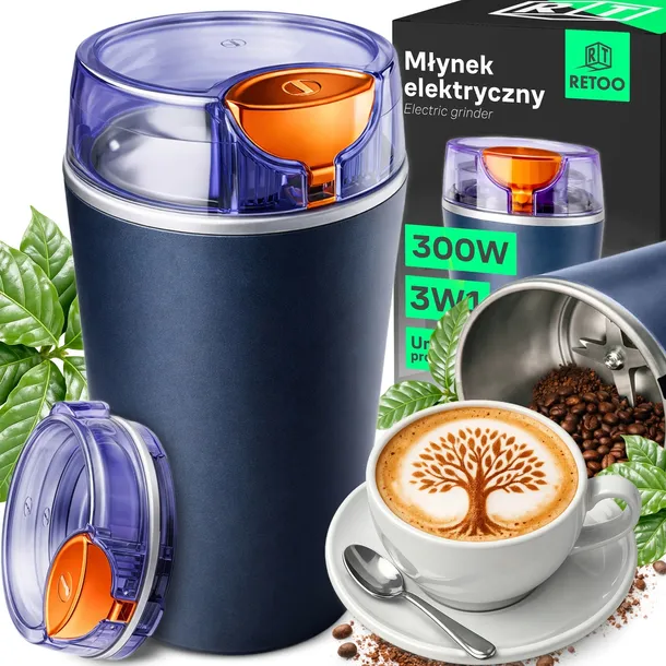 ELEKTRYCZNY MŁYNEK DO MIELENIA KAWY ORZECHÓW PRZYPRAW 3W1 MOCNY 300W GRANAT