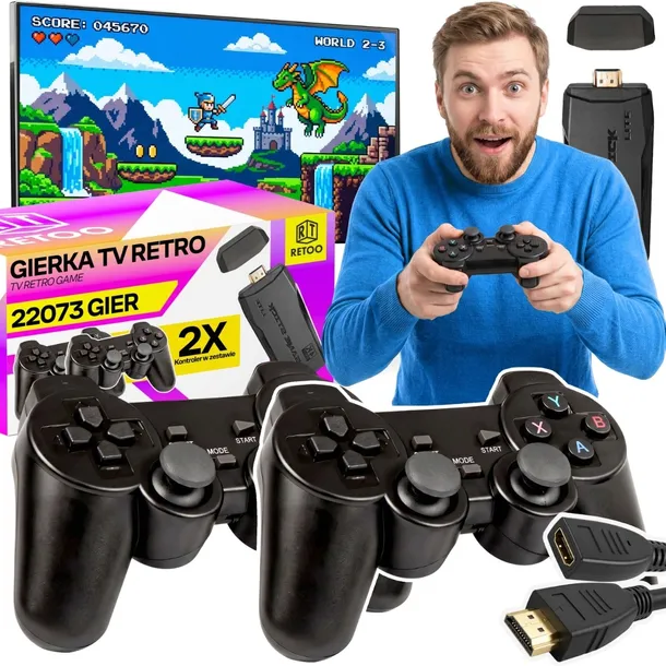 GRA TELEWIZYJNA TV MINI RETRO KONSOLA HDMI BEZPRZEWODOWY PAD x2 22073 GIER